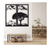 2 Pcs Tree / Cars Wooden Wall