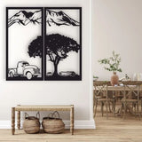 2 Pcs Tree / Cars Wooden Wall