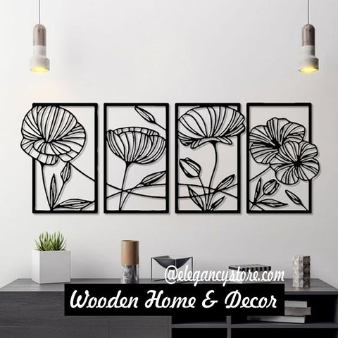 4 Panel Tree Woodem Wall Art